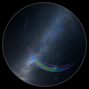 Mapa del cielo del hemisferio sur, que muestra la ubicación aproximada del origen de las ondas detectadas. Imagen: LIGO/Axel Mellinger