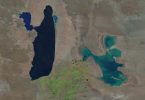 Imagen satelital del lago Colhue Huapi y Musters